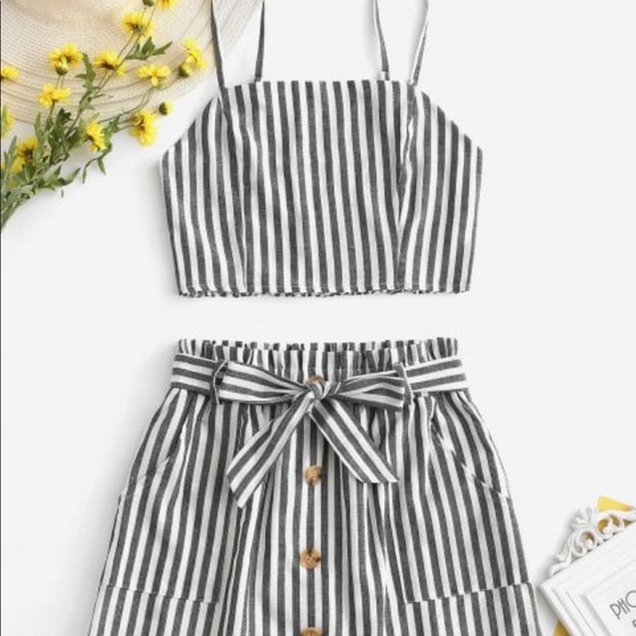 Zaful Dresses & Skirts - smoked striped top and skirt set